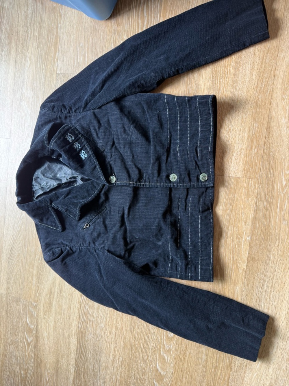 Dark Corduroy Button-Front Jacket - Black